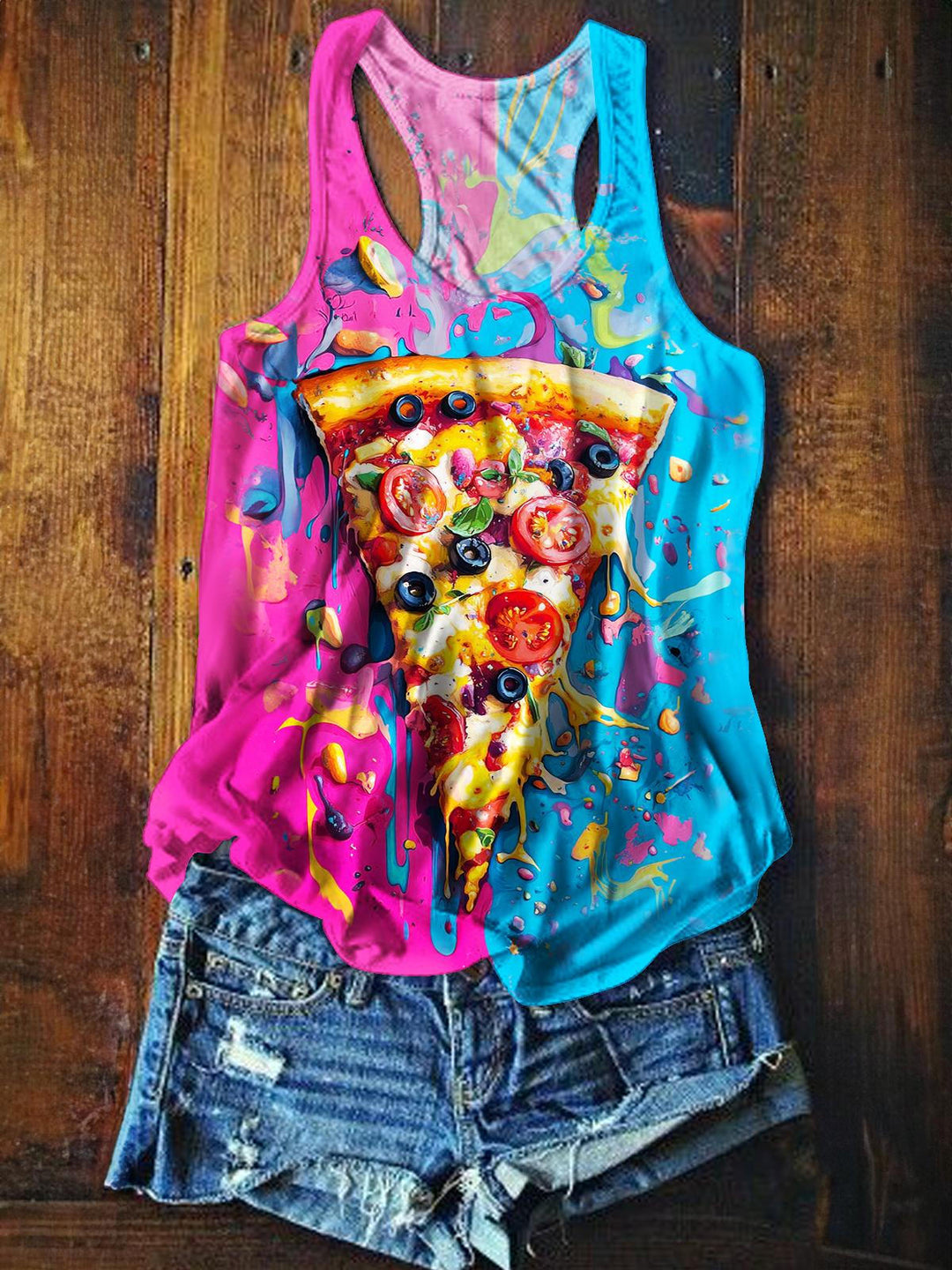 Hippie Funny Pizza Printed Casual Tank Top