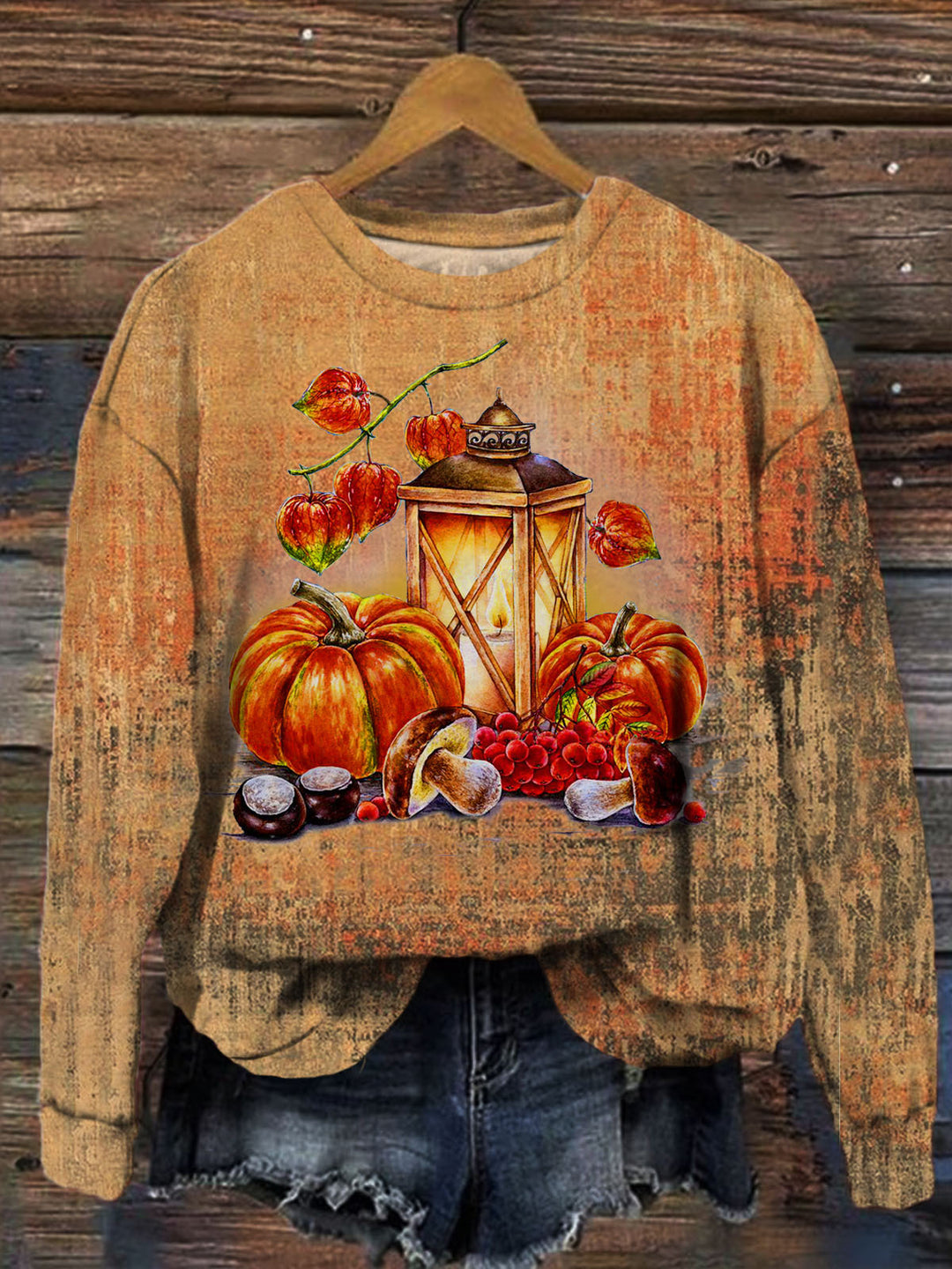 Women's Autumn Classical Oil Painting Vintage Print Long Sleeve Top