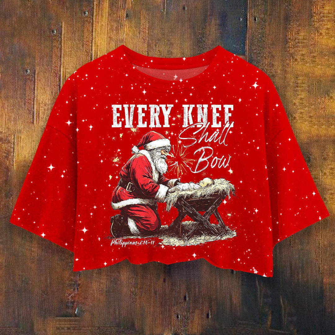 Women's Santa Claus Jesus Printed Umbilized T-shirt