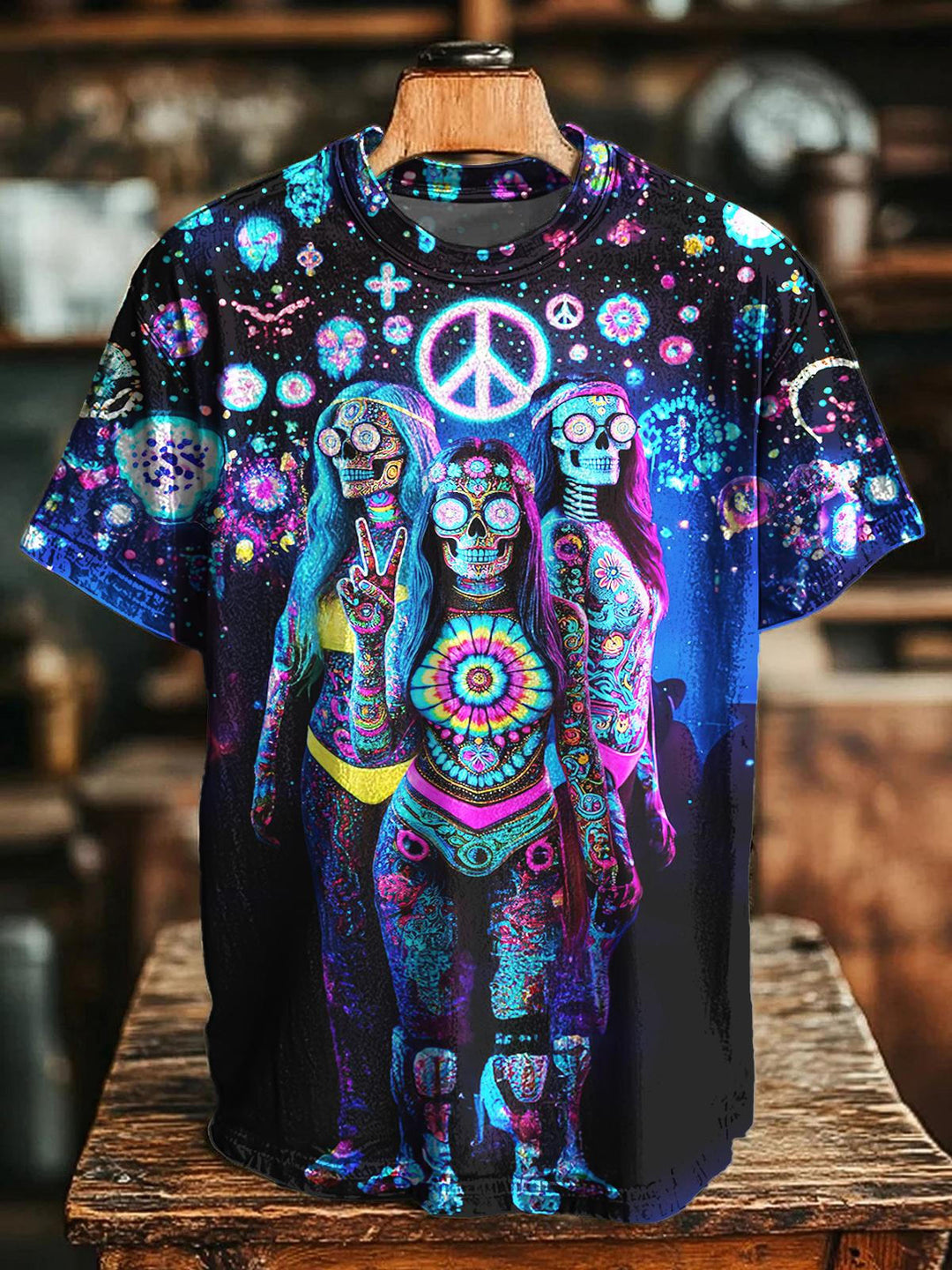 Hippie Halloween Print Crew Neck T-shirt