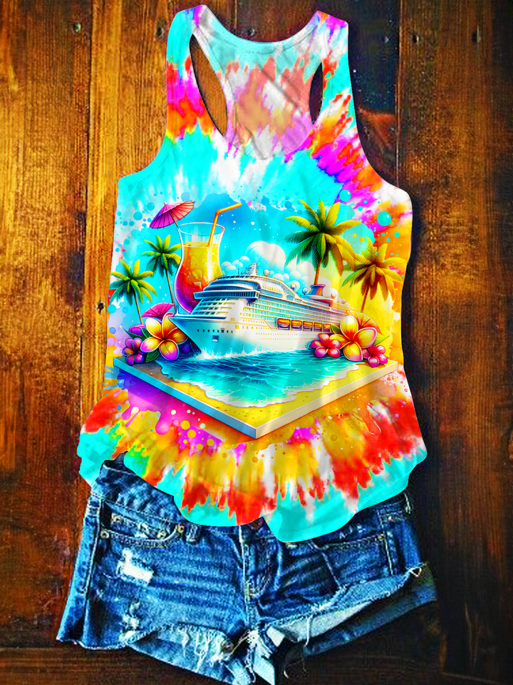 Vacation Cruise Watercolor Art Printed Casual Tank Top