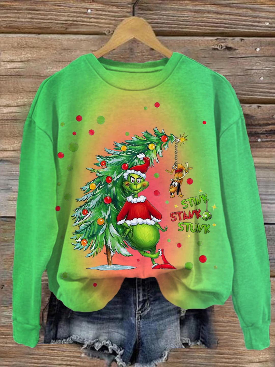 Christmas Stink Stank Stunk Printed Long Sleeve Casual Top