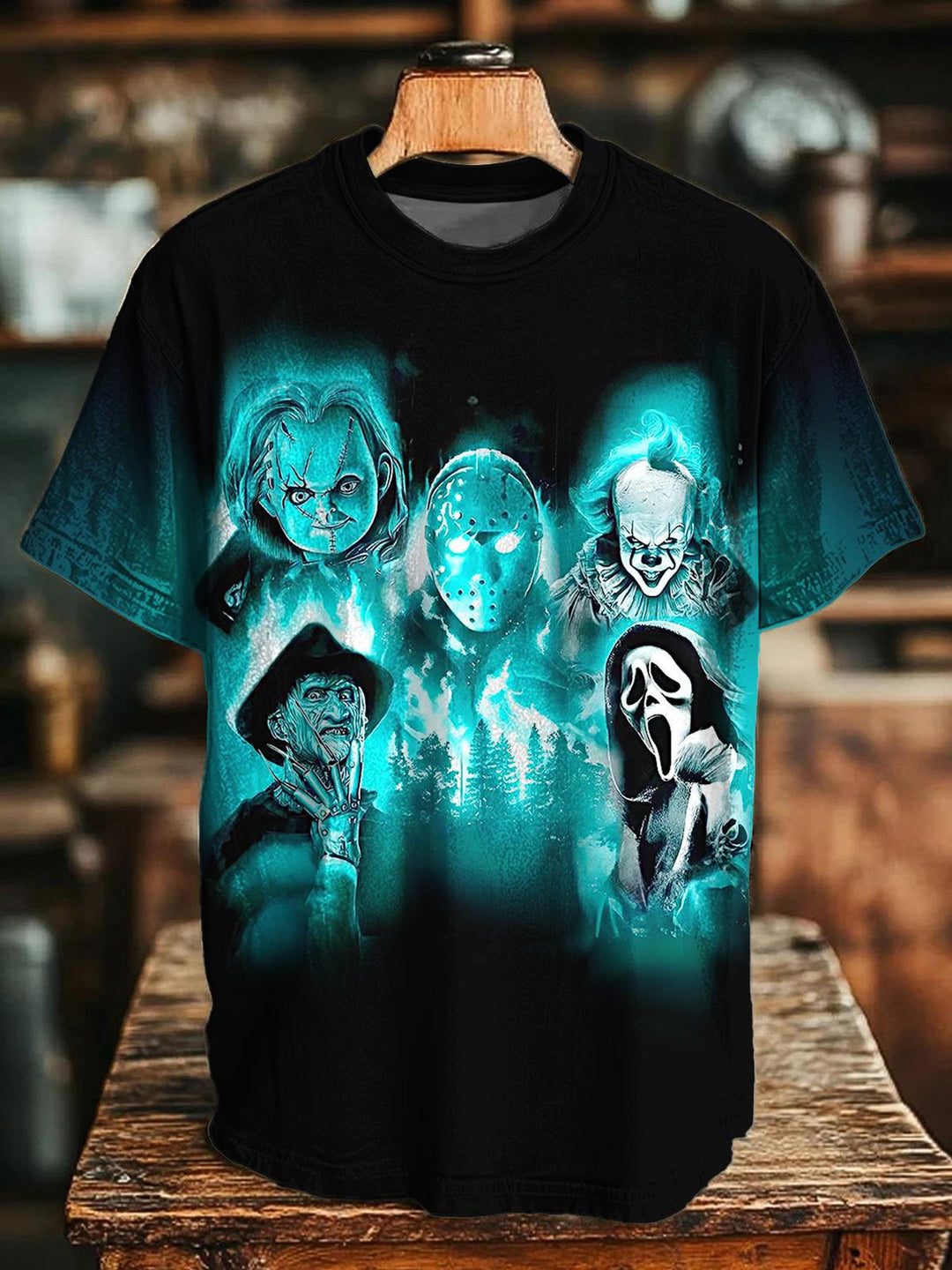 Halloween Horror Character Print Crew Neck T-shirt