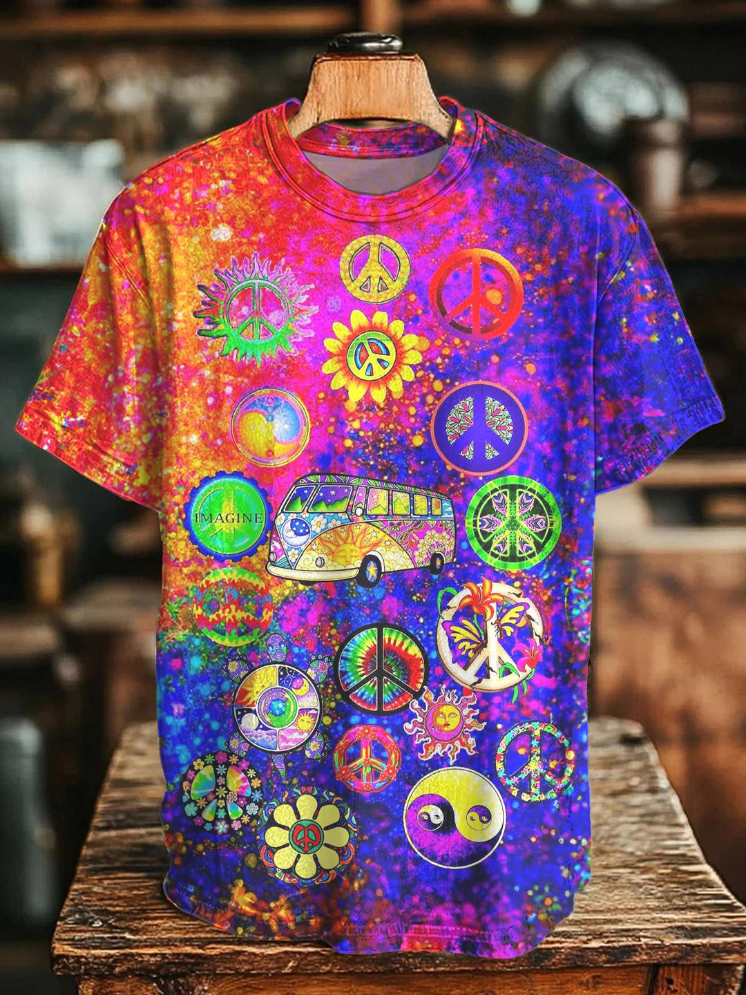 Retro Tie-Dye Hippie Print Crew Neck T-shirt