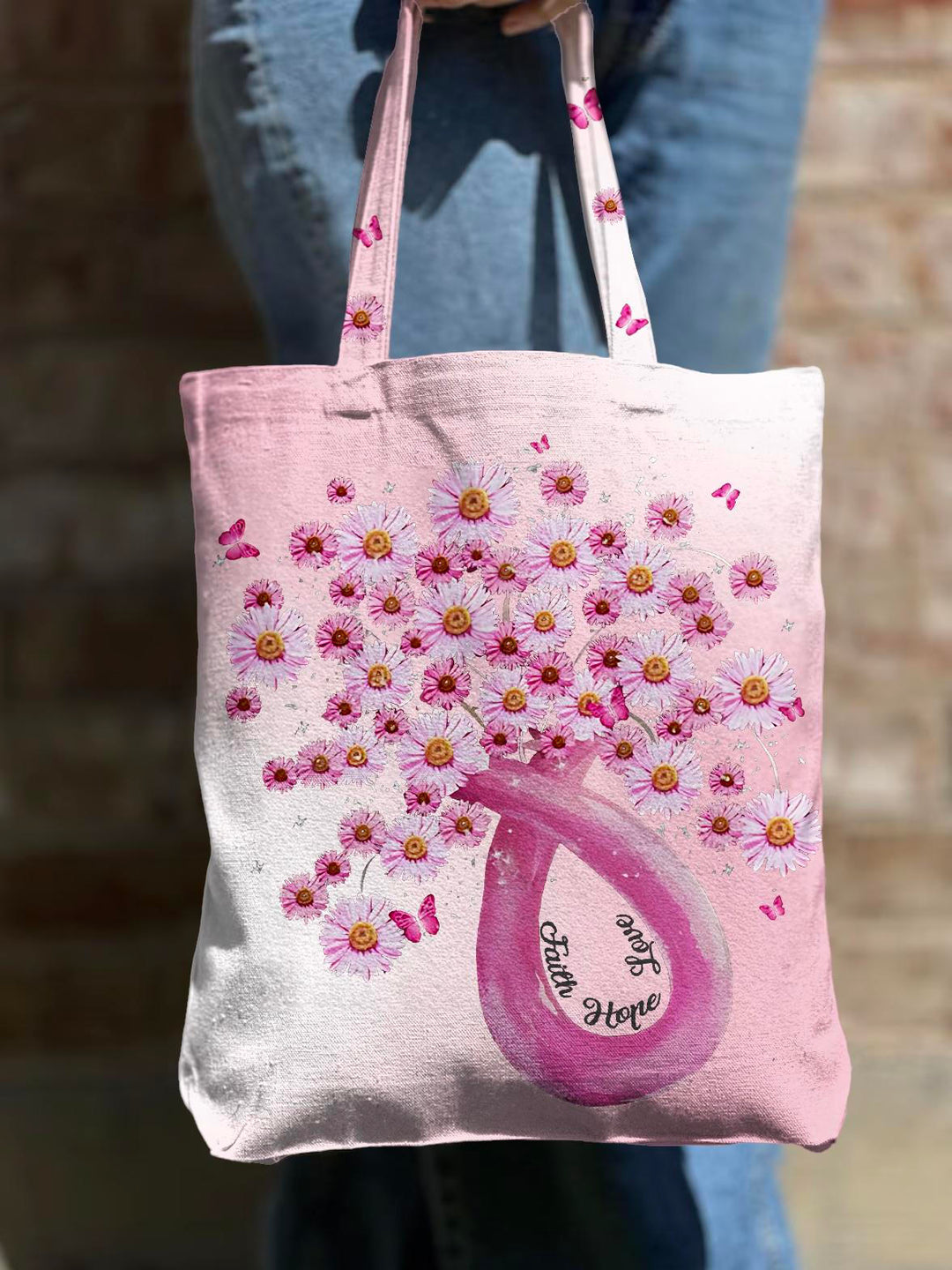 Breast Cancer Awareness Shoulder Zipper Canvas Bag
