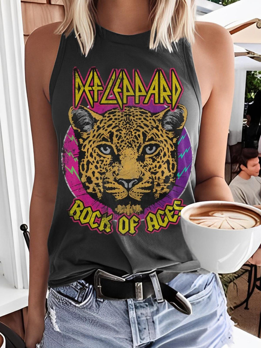 Rock Of Aces Vintage Leopard Print Casual Sleeveless Top