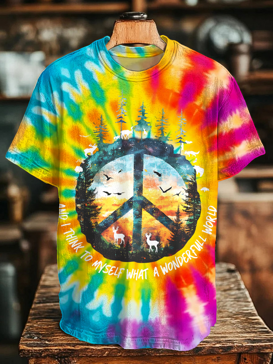 What A Wonderful World Peace Symbol Crew Neck T-shirt