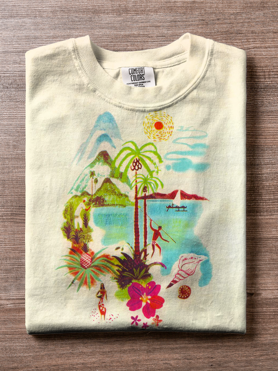 Tropical Hawaiian Islands Watercolor Art Crew Neck T-shirt