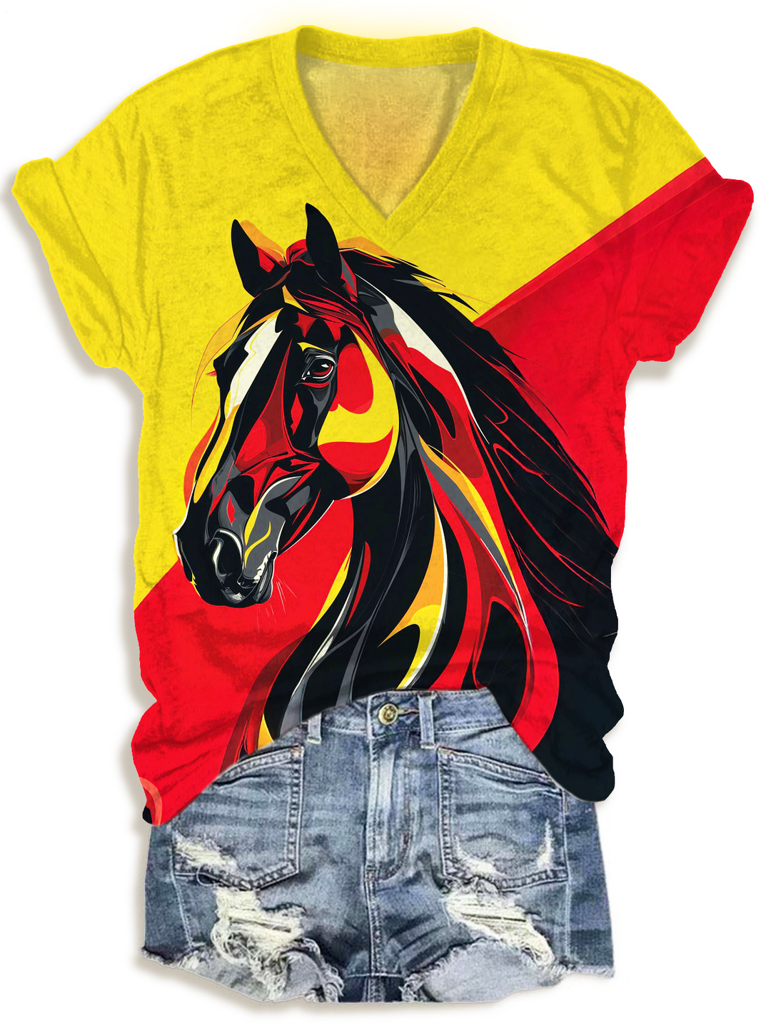 Retro Horse Art V-neck T-Shirt