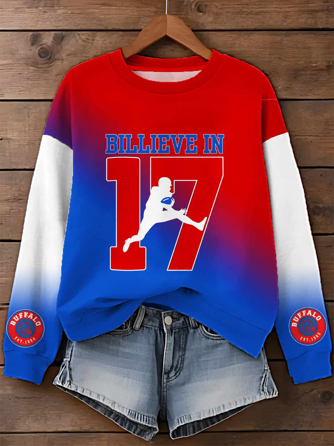 Buffalo Gradient Splicing Printed Long Sleeve Casual Top
