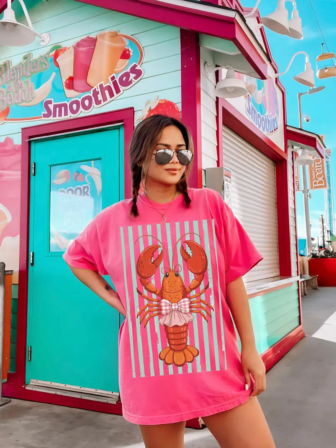 Coastal Aesthetic Coquette LobsterCrew Neck T-shirt