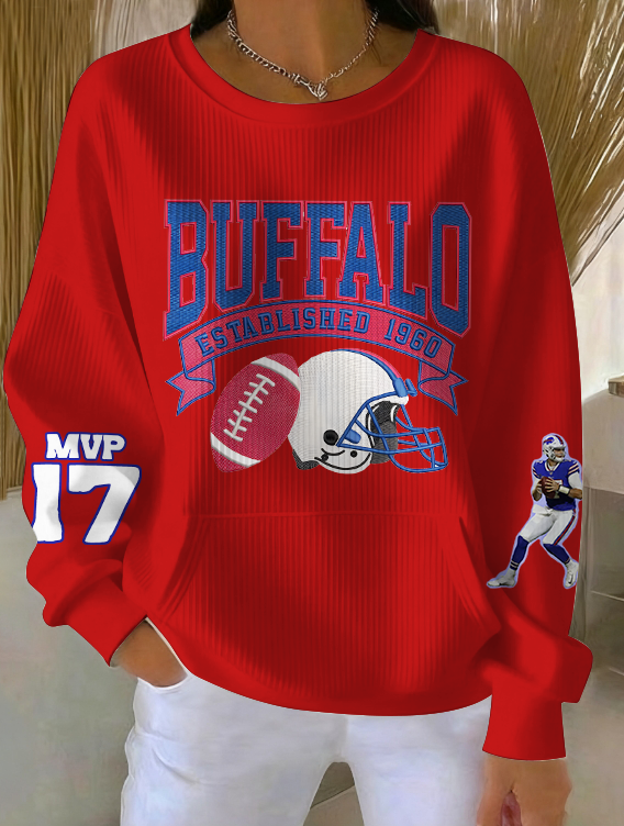 Women's Buffalo Bills Printed Crew Neck Pocket Sweatshirt