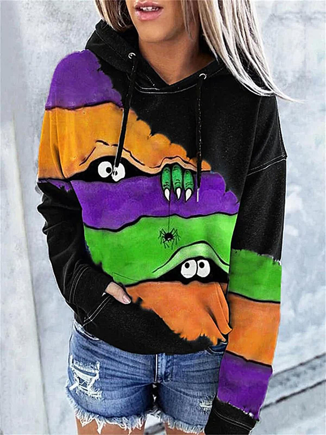 Women's Halloween Monste Pocket Hooded Sweatshirt
