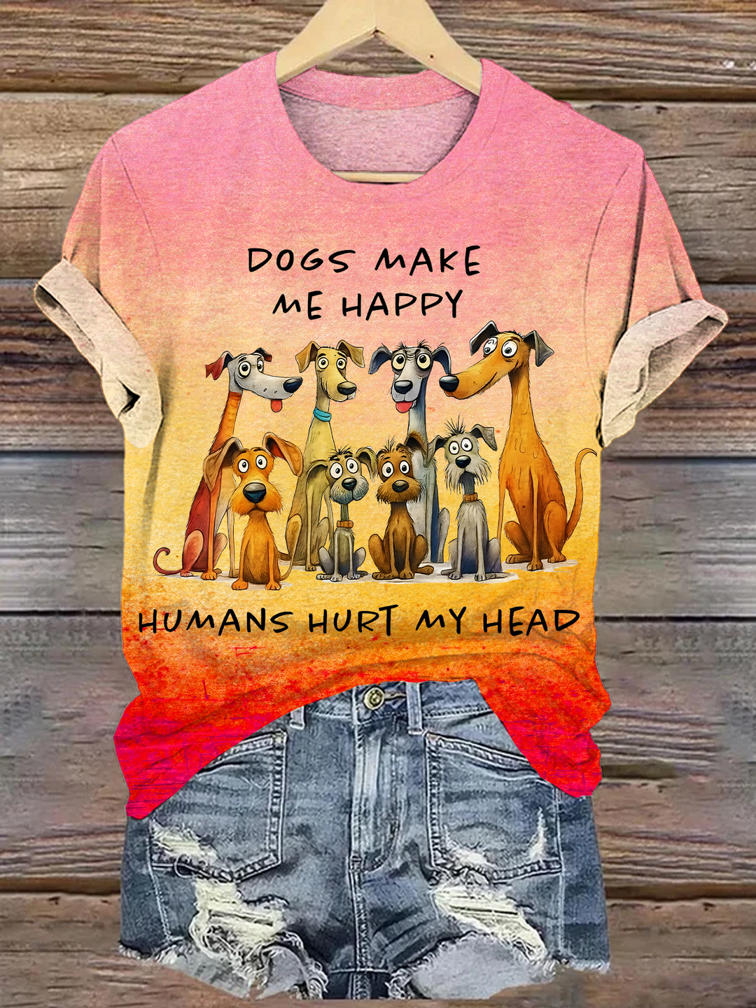 Dogs Make My Happy Humans Hurt My Head Crew Neck T-shirt