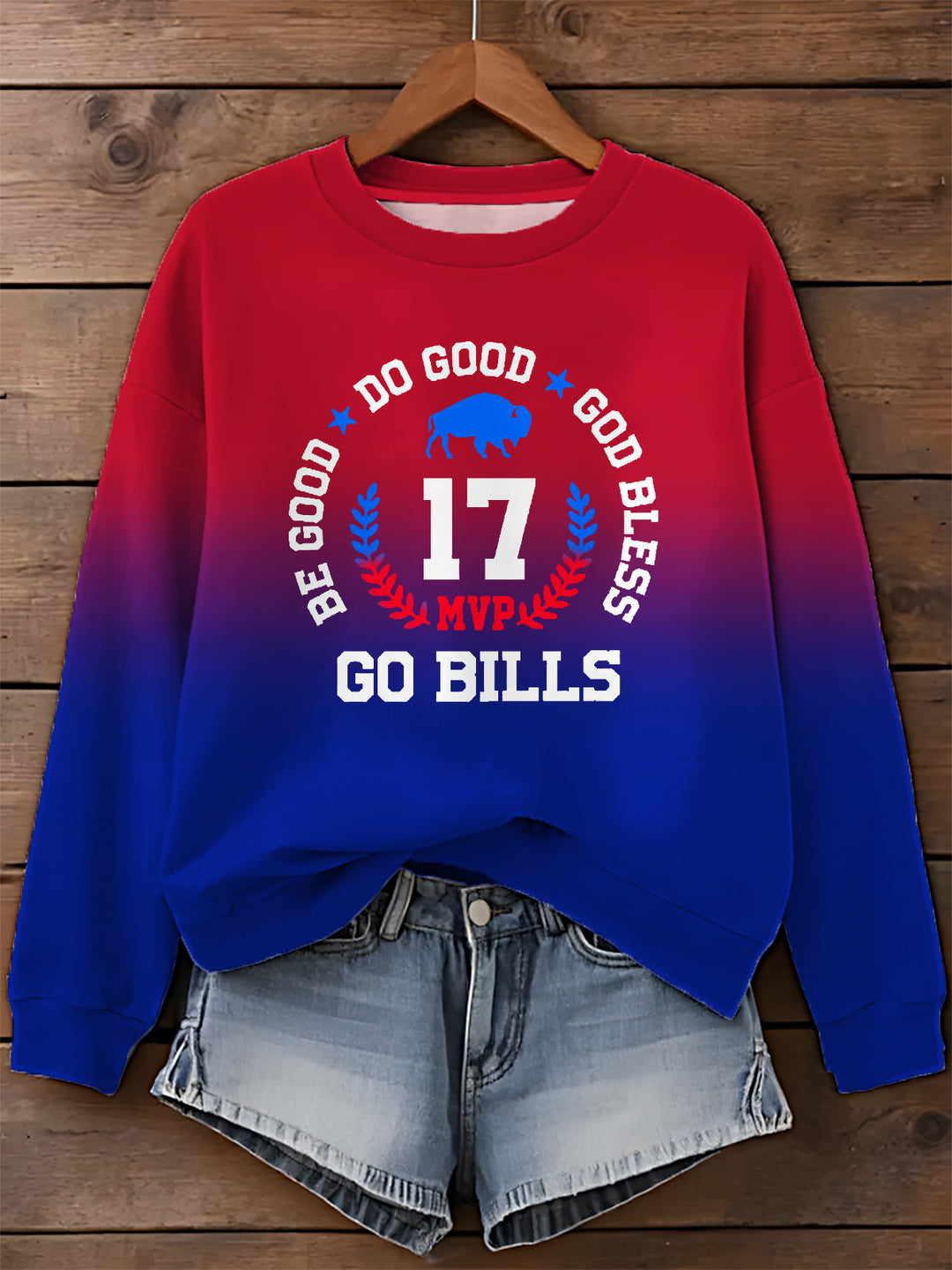 Go Bless Go Bills Printed Long Sleeve Casual Top