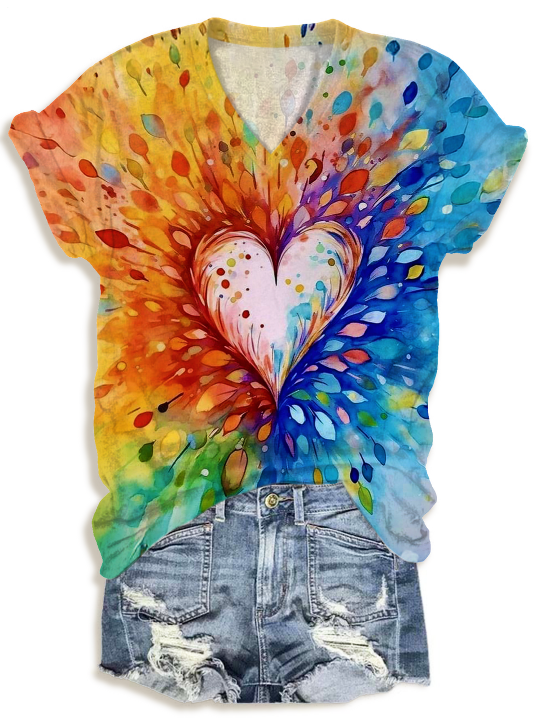 Retro Hippie Love Heart Art V-neck T-Shirt