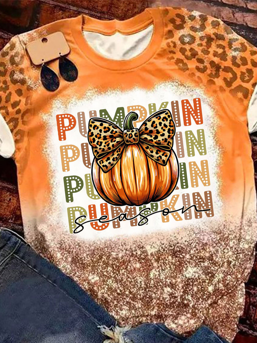 Pumpkin Season Print Tie Dye Top