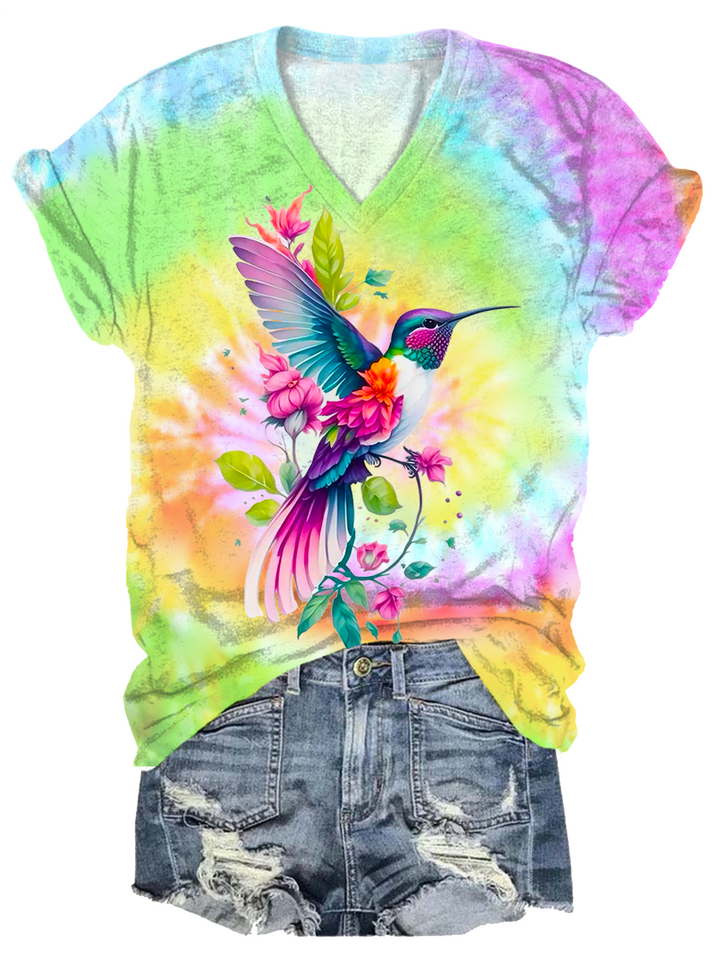 Women's Tie Dye Hummingbird Casual Top