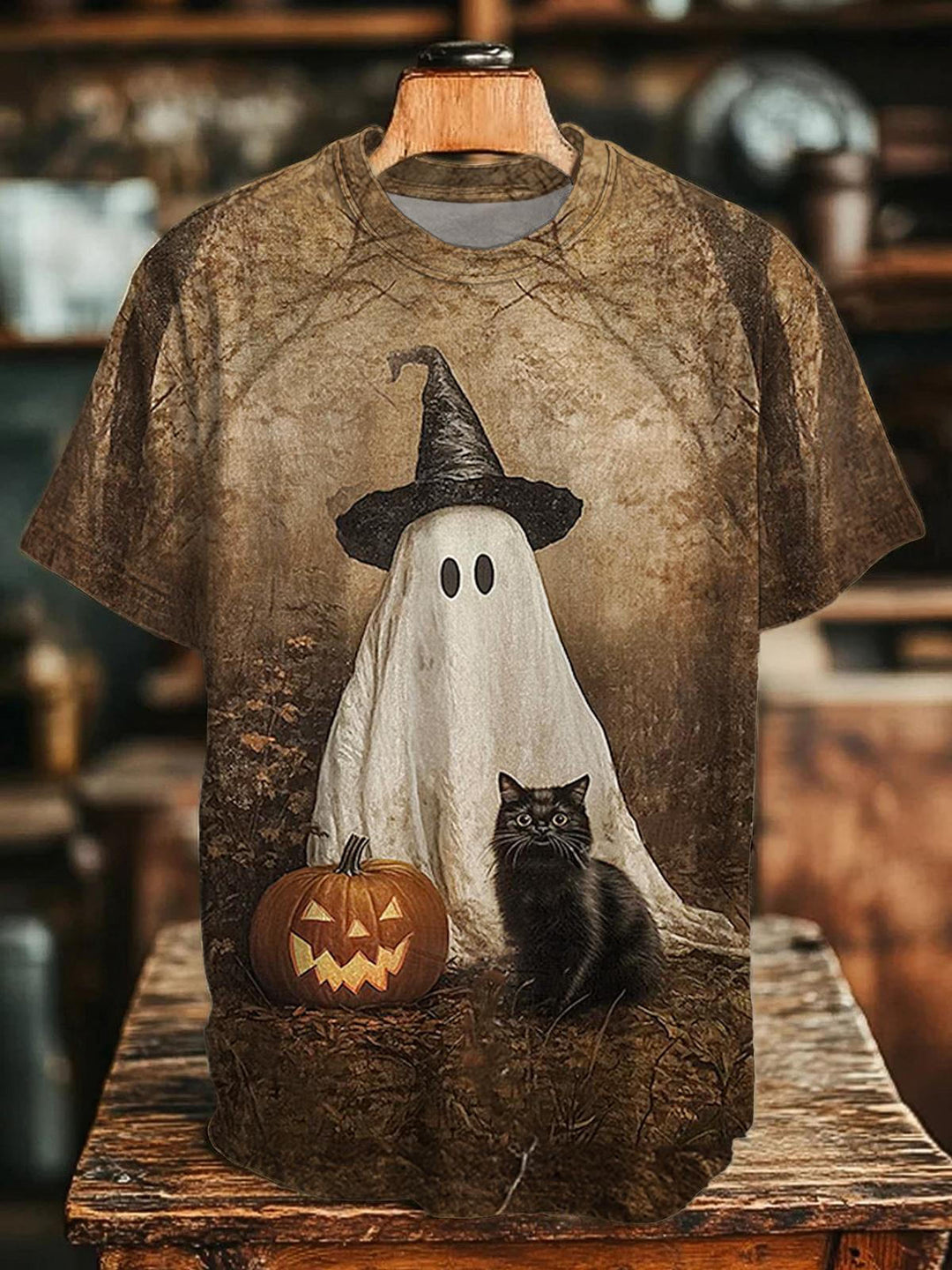 Halloween Ghost Print Crew Neck T-shirt