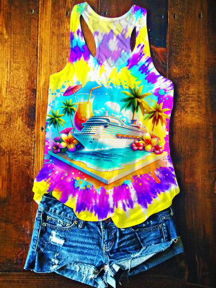 Vacation Cruise Watercolor Art Printed Casual Tank Top