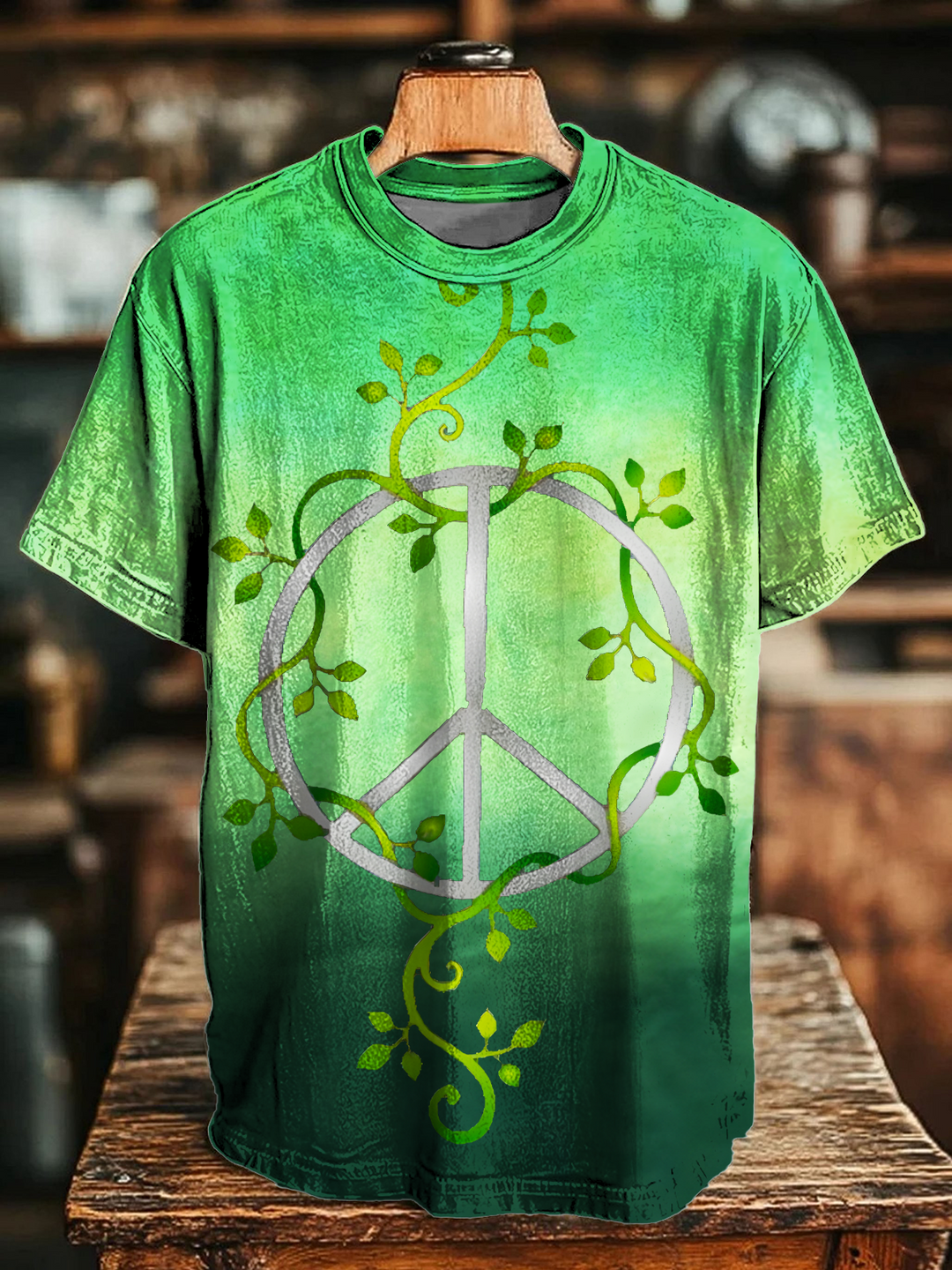 Vintage Hippie Peace Art Crew Neck T-shirt
