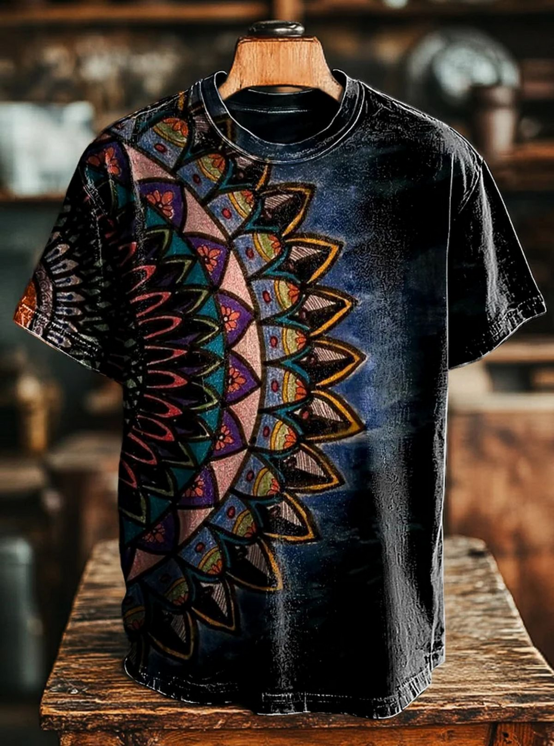 Retro Ethnic Kaleidoscope Art Crew Neck T-shirt