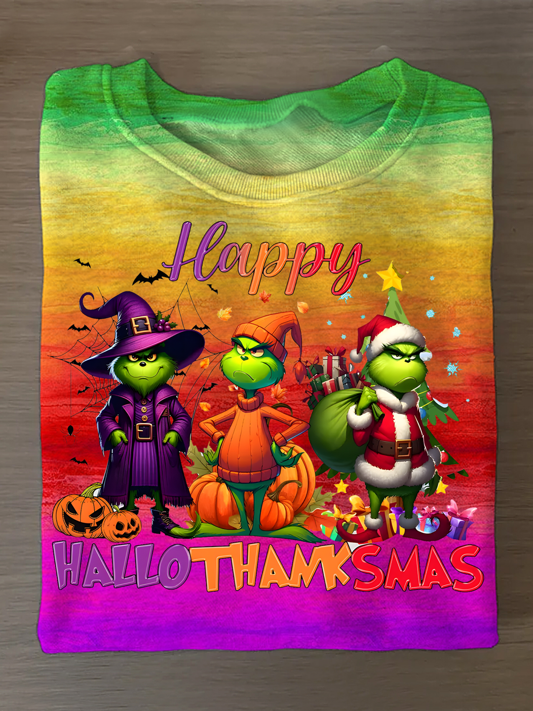 Greenmas Hallothanksmas Printed Long Sleeve Casual Top