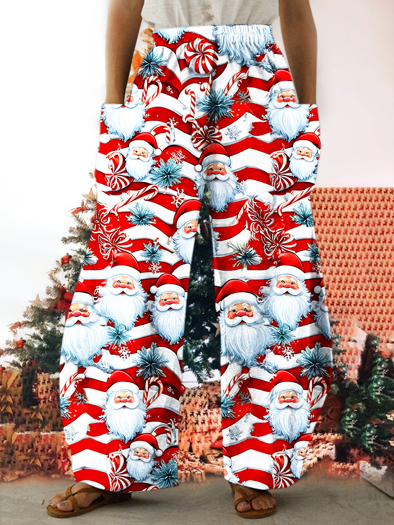 Santa Claus Print Casual Pants