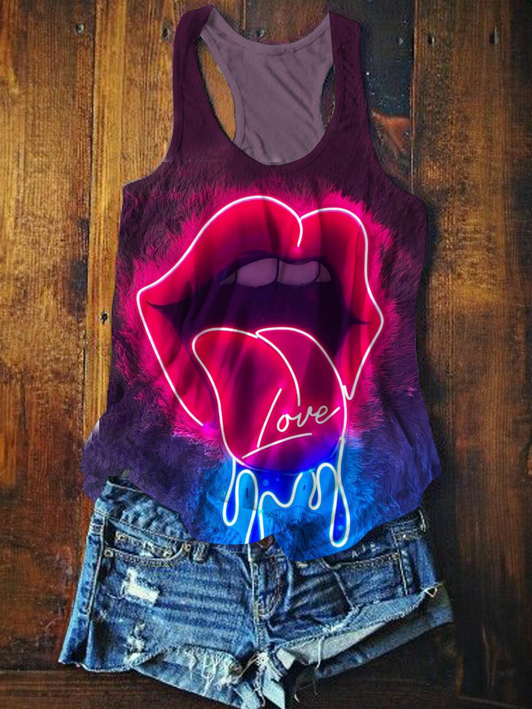 Lip Print Casual Tank Top