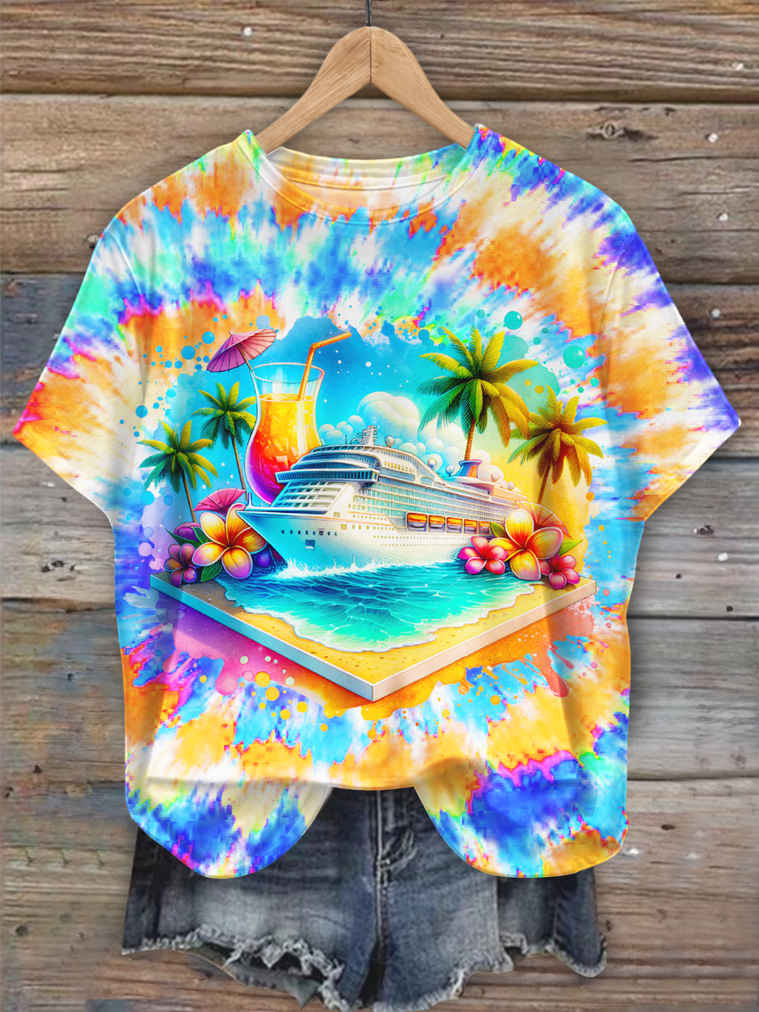 Tie-dye Cruise Watercolor Art Crew Neck T-shirt