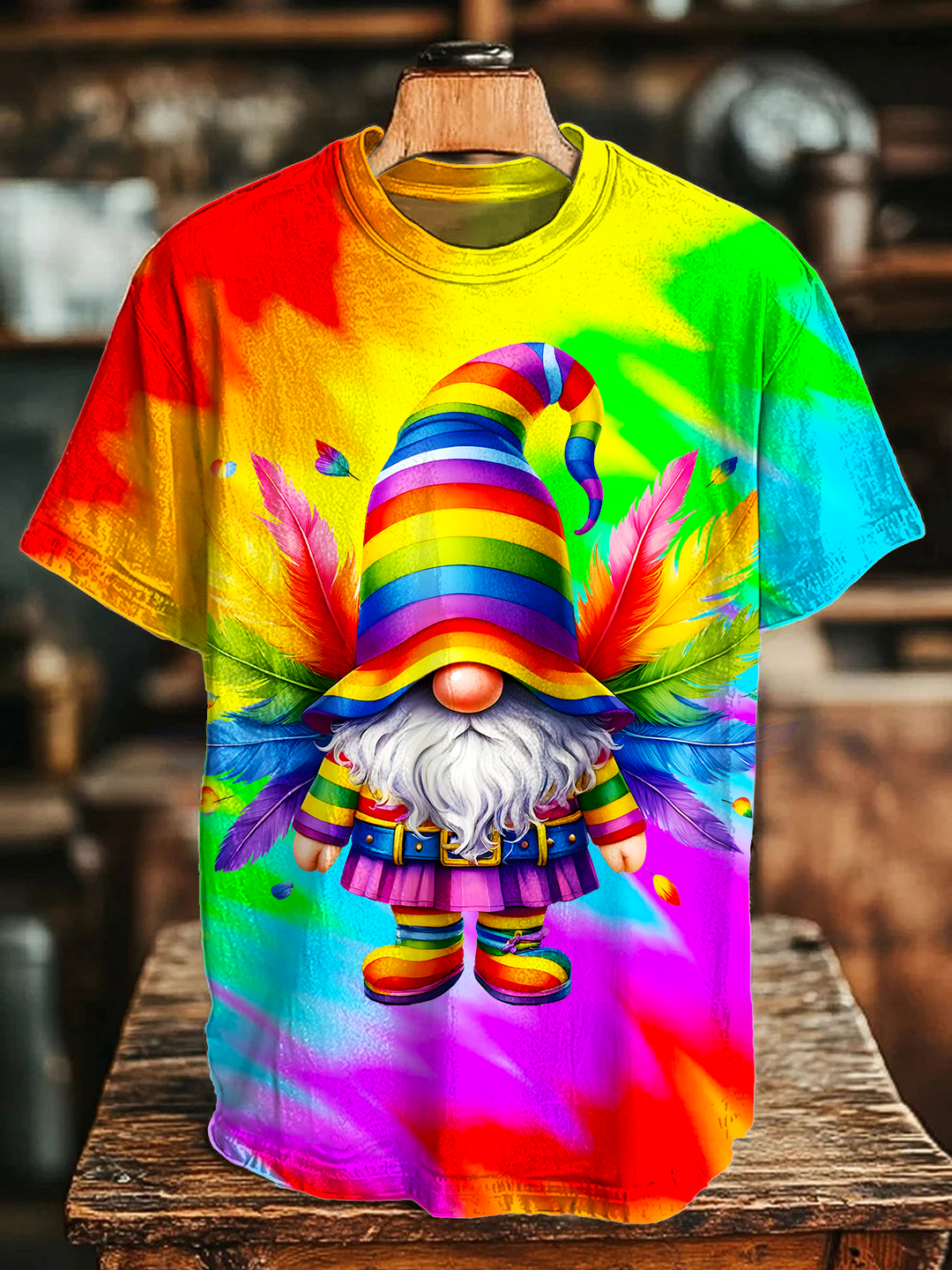 Colorful Hippie Gnome Art Crew Neck T-shirt
