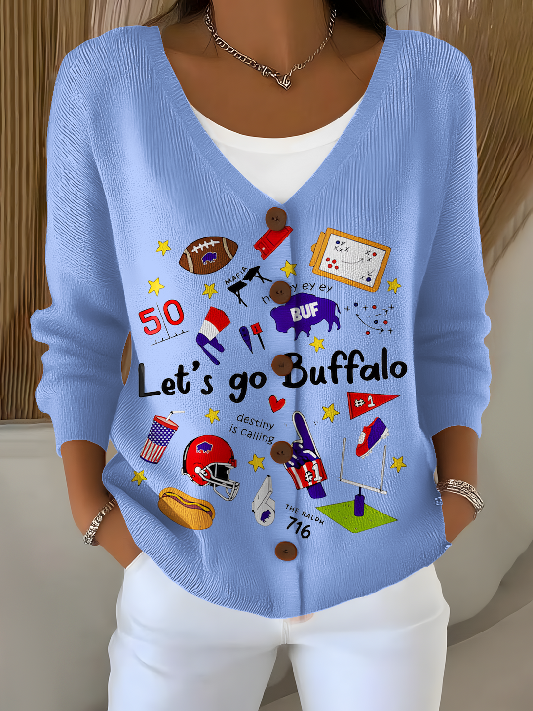 Buffalo Football Graffiti Casual V Neck Pullover Sweater