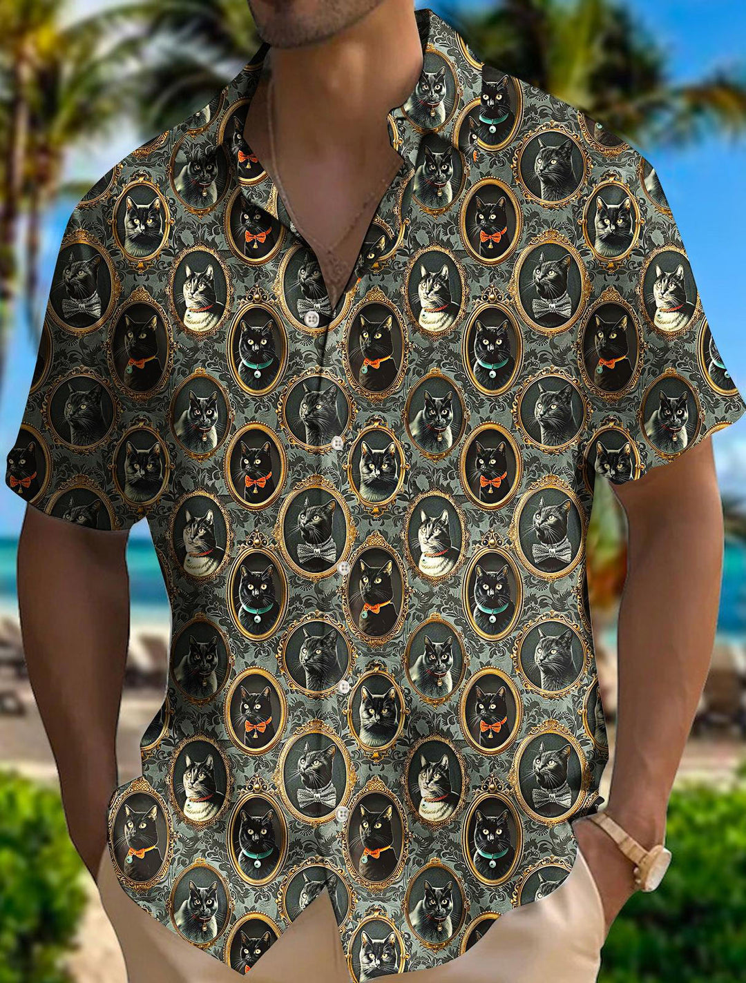 Men's Cute Kitten Print Short Sleeve Shirts