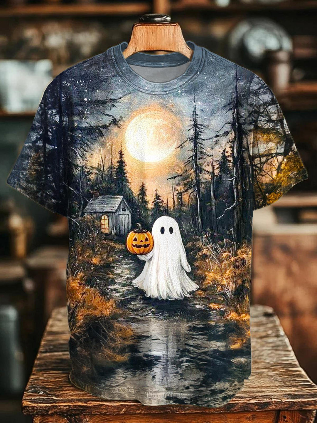 Halloween Ghost Print Crew Neck T-shirt