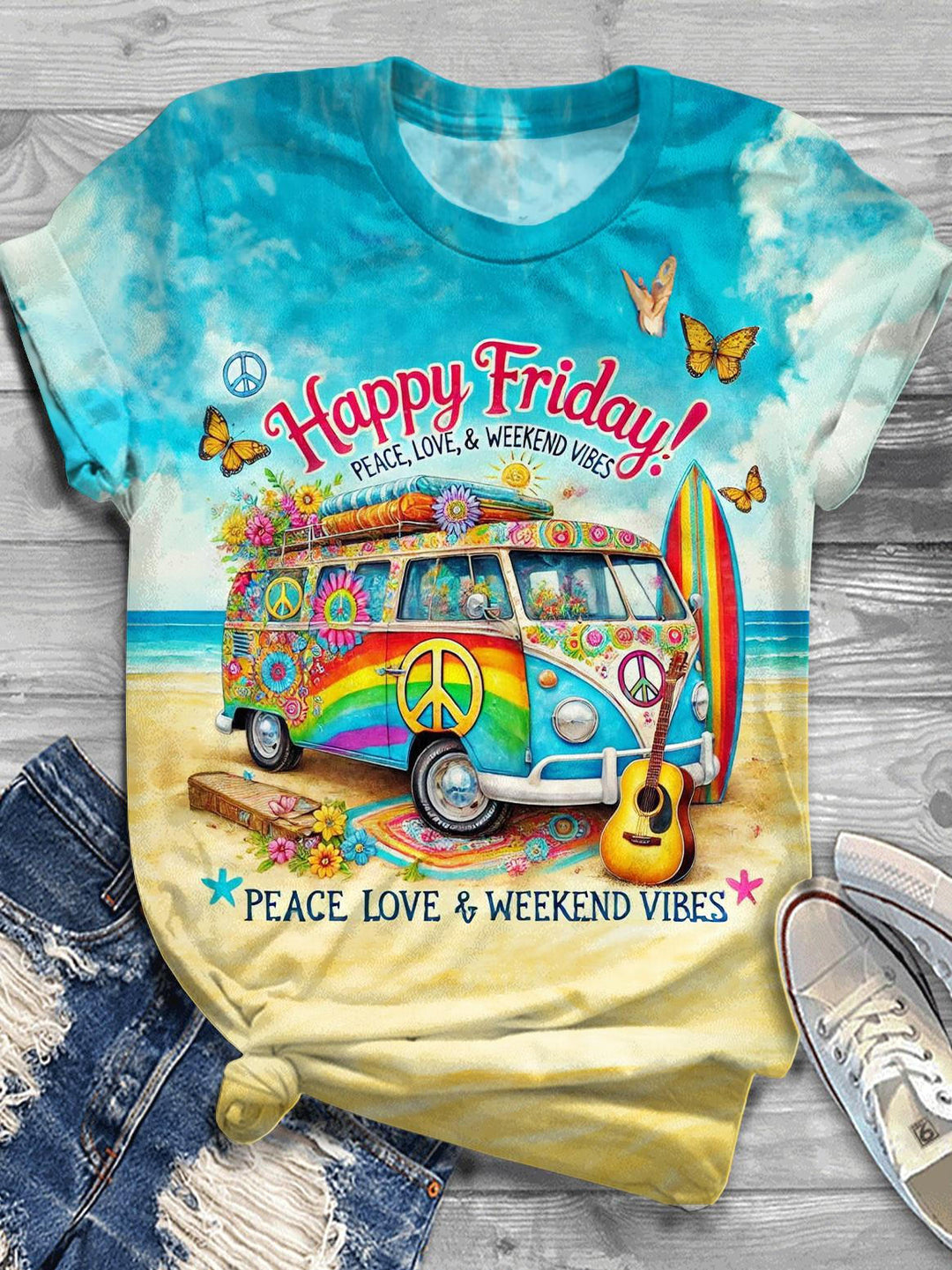 Hippie Vacation Printed Crew Neck T-shirt