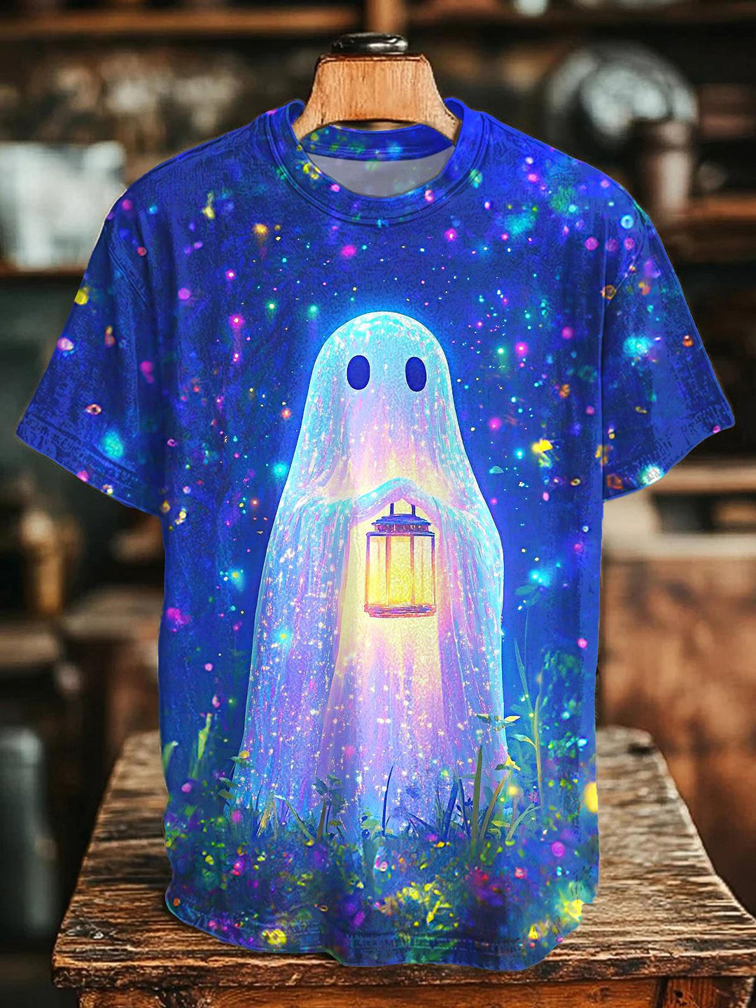 Halloween Ghost Hippie Print Crew Neck T-shirt