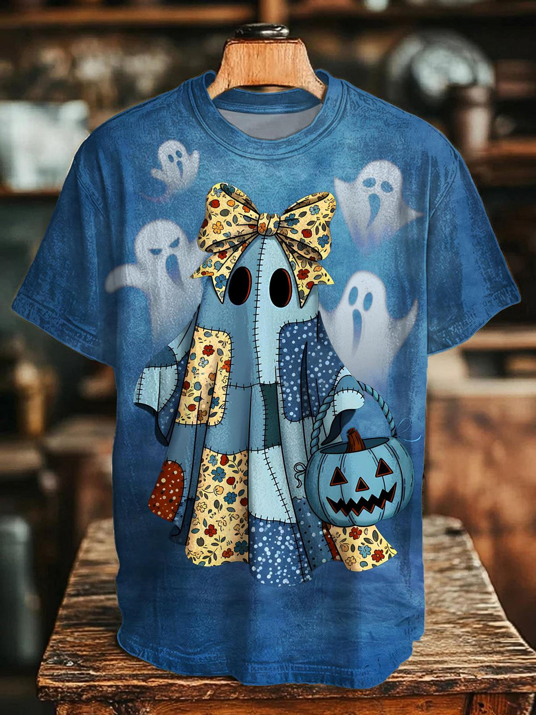 Autumn Ghost Halloween Print Crew Neck T-shirt