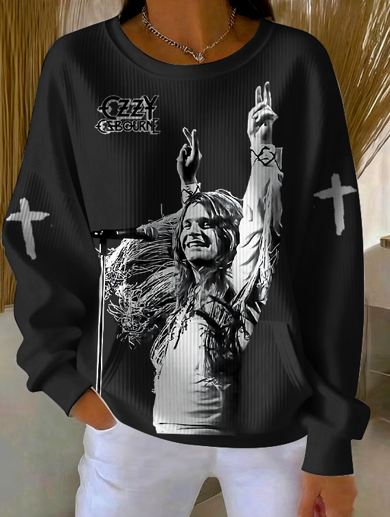 Women's Ozzy Osbourne Printed Crew Neck Pocket Sweatshirt