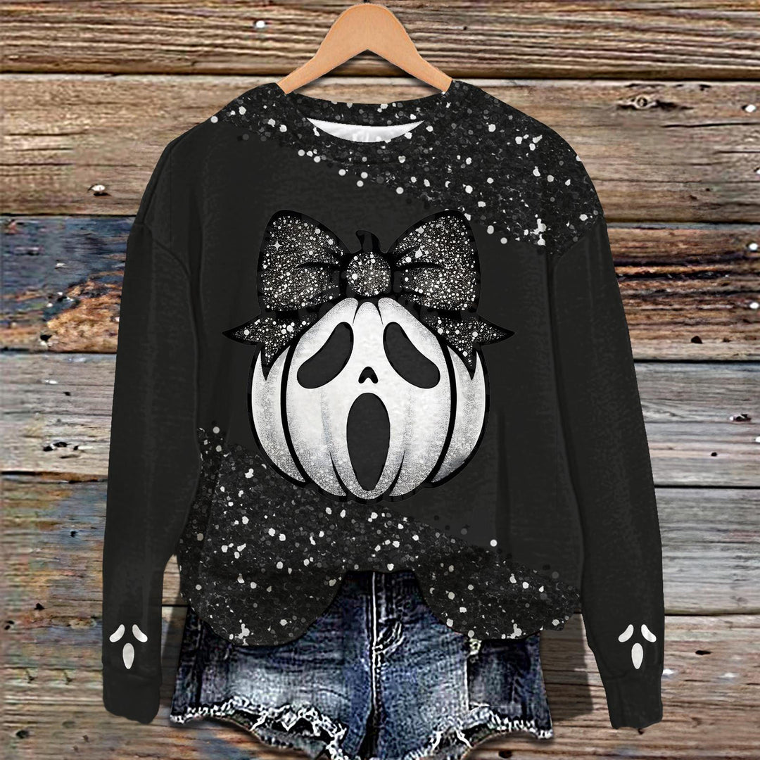 Dark Halloween Pumpkin Printed Long Sleeve Casual Top