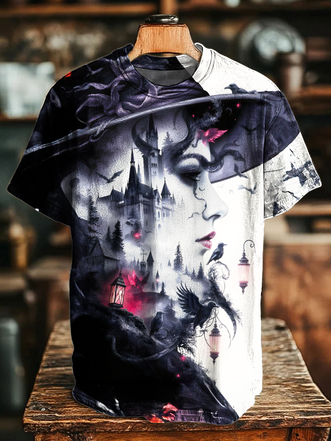 Vintage Witch Art Crew Neck T-shirt