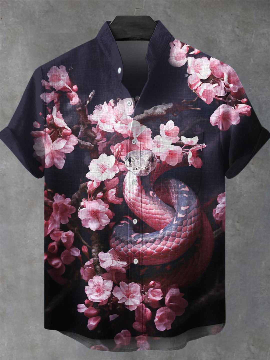 Men's Gothic Halloween Snake Print Pocket Short Sleeve Stand Collar Shirts