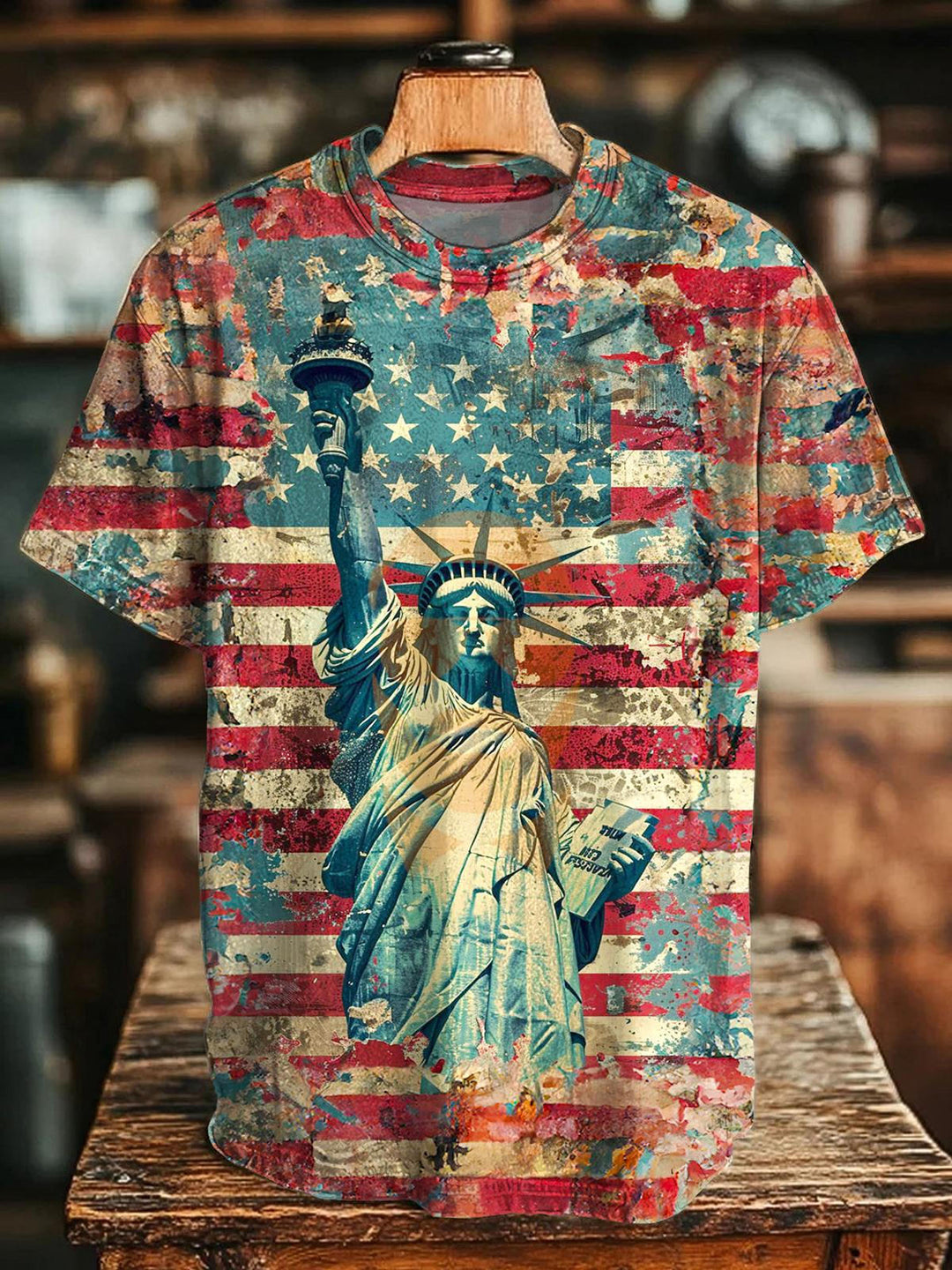 Vintage Independence Day Statue Of Liberty Crew Neck T-shirt