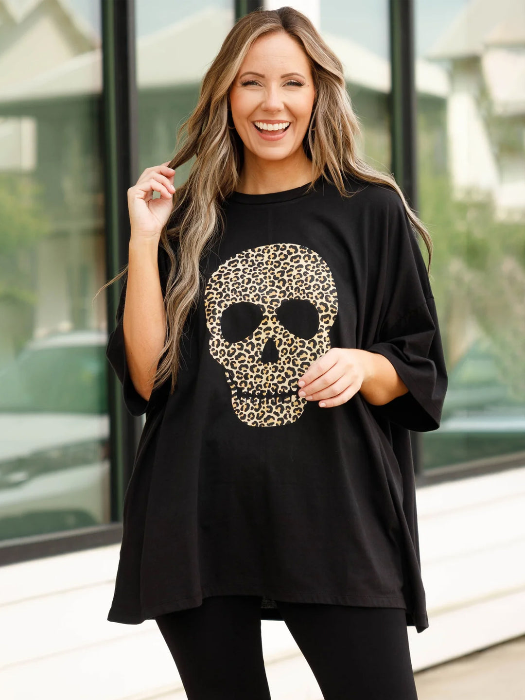 Halloween Hippie Skull Print Crew Neck T-shirt