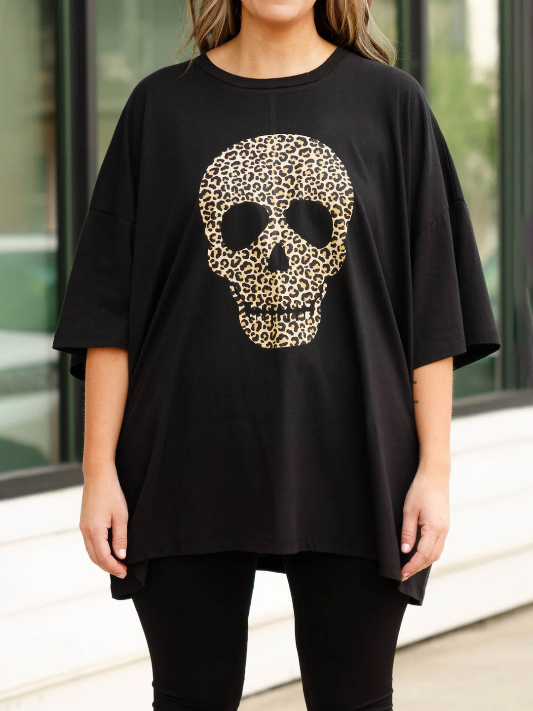 Halloween Hippie Skull Print Crew Neck T-shirt