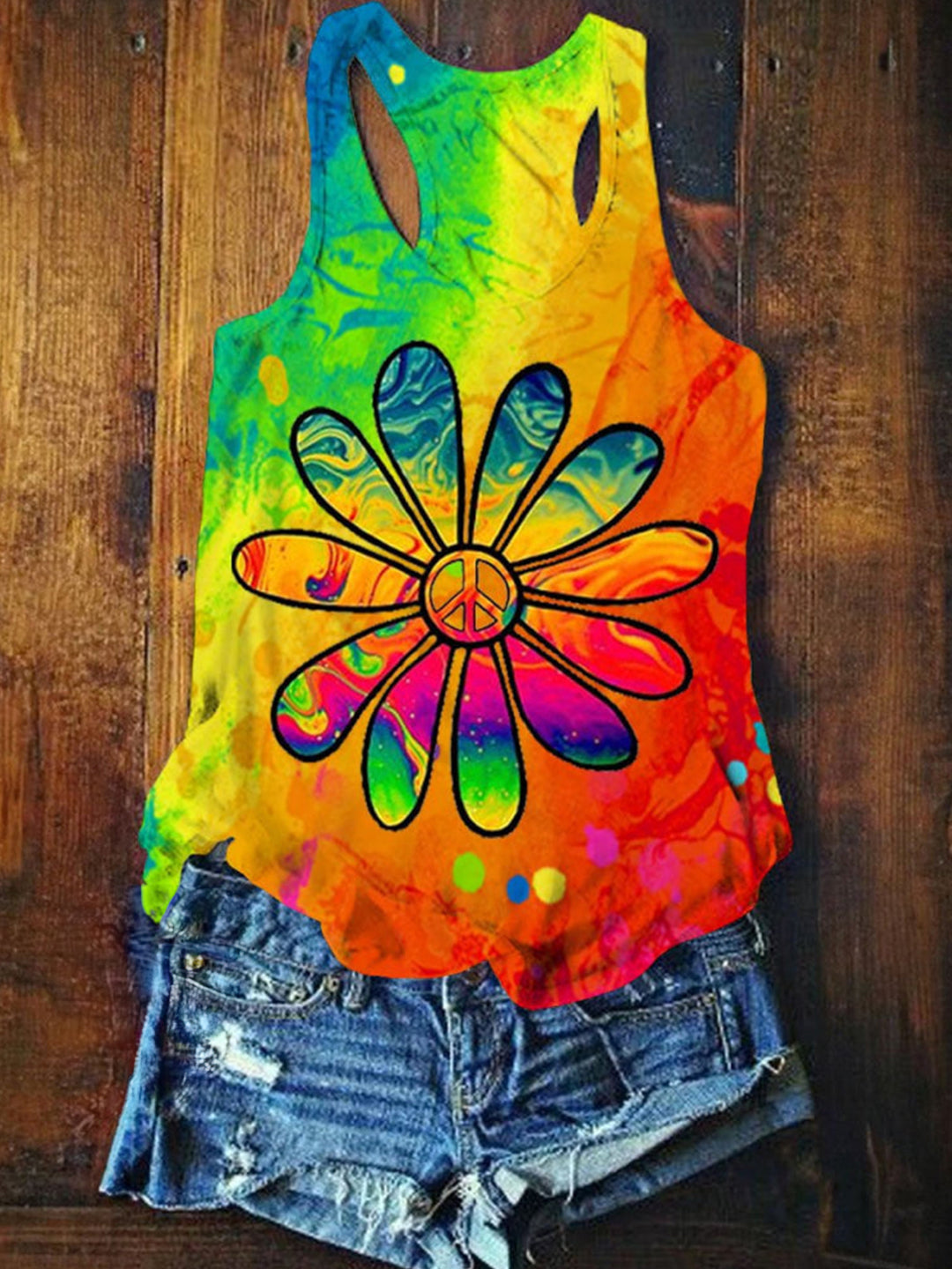Women's Daisy Peace Colored Print Tank Top