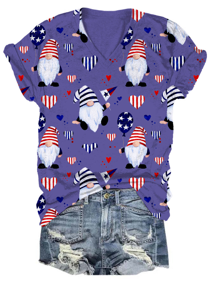 Women's American Flag Gnome  Print Top