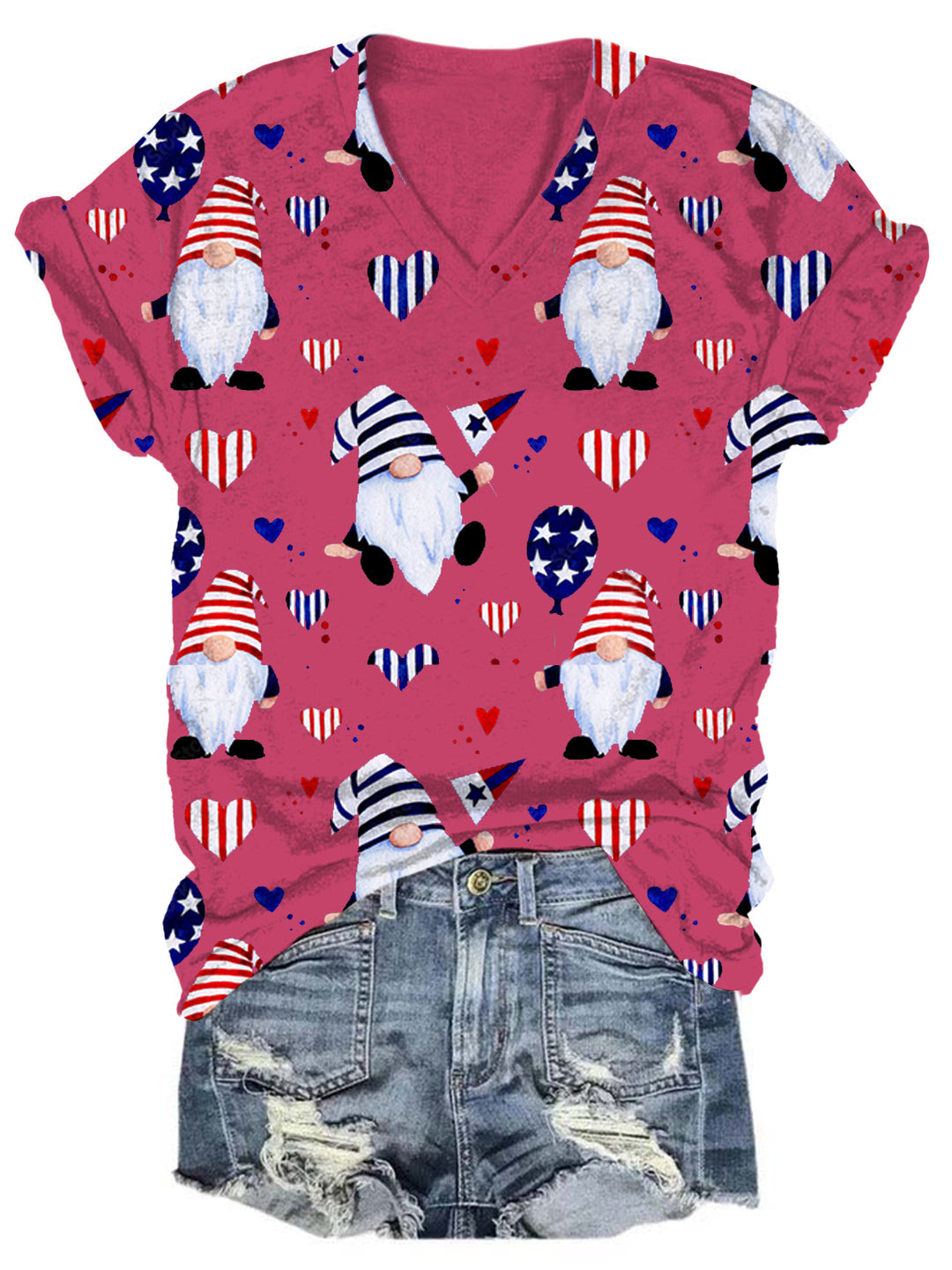 Women's American Flag Gnome  Print Top