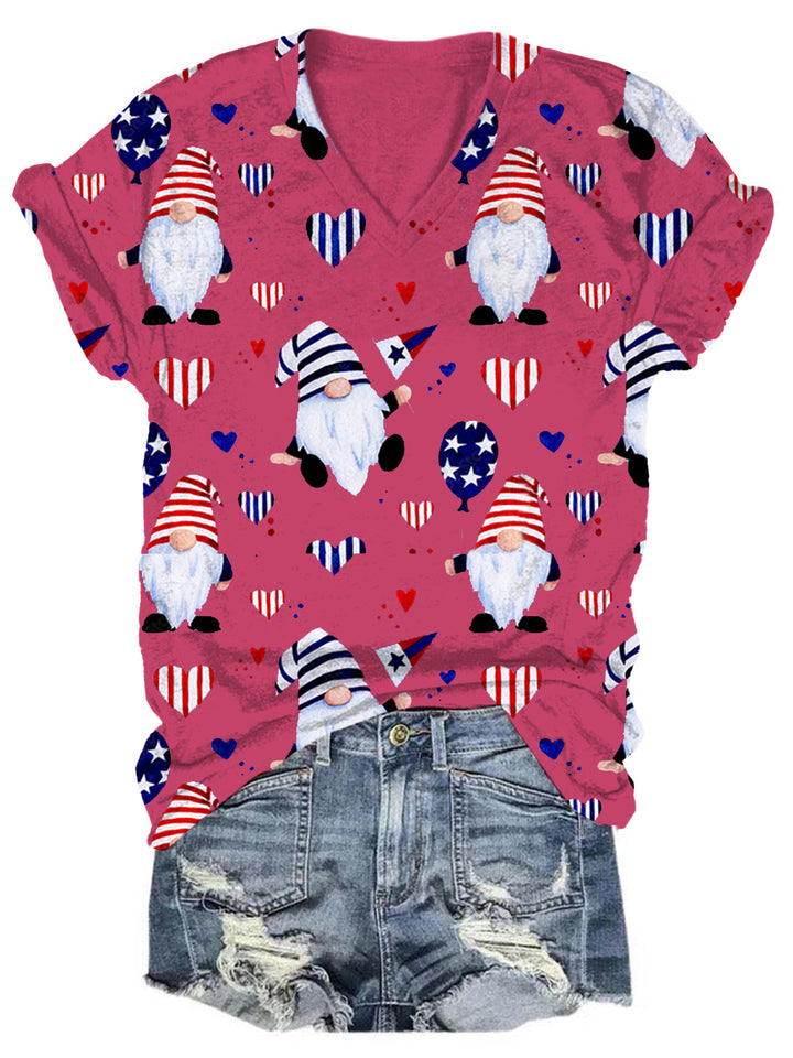 Women's American Flag Gnome  Print Top