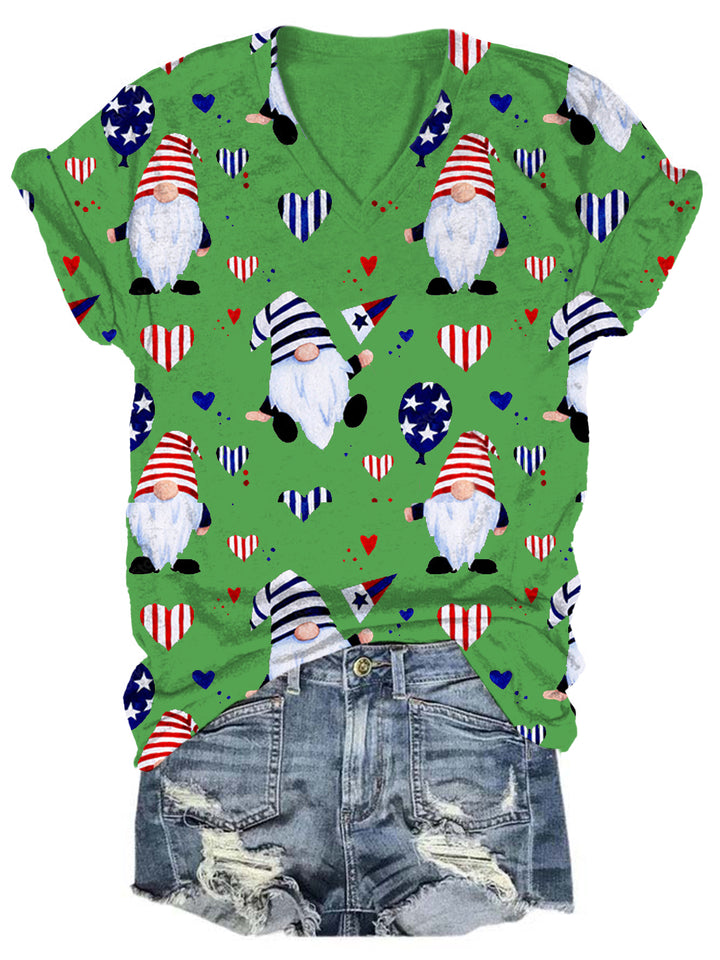 Women's American Flag Gnome  Print Top