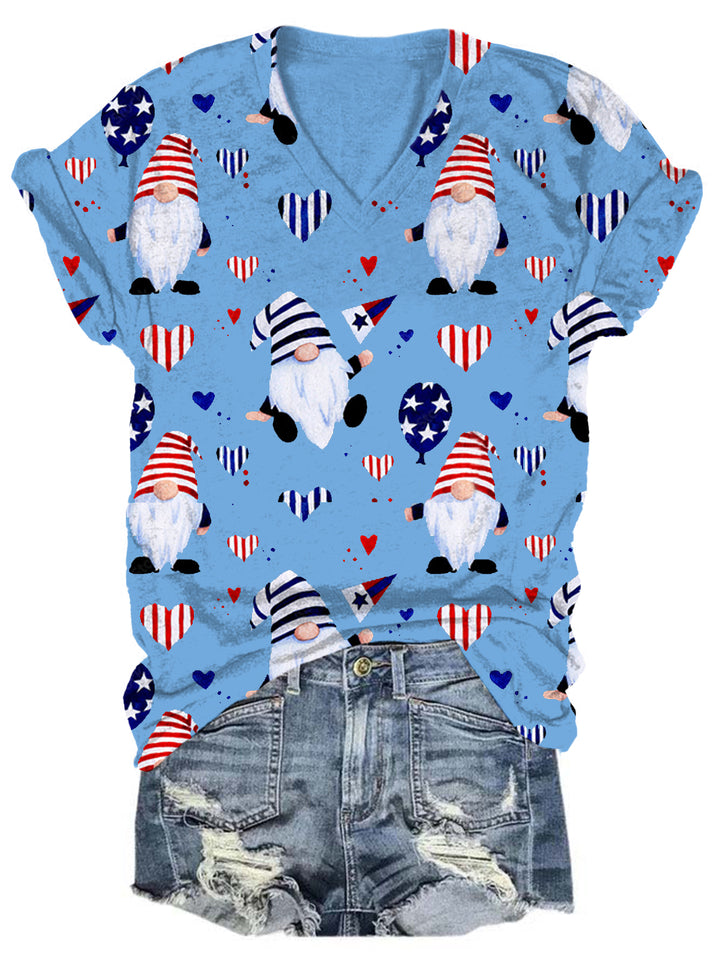 Women's American Flag Gnome  Print Top